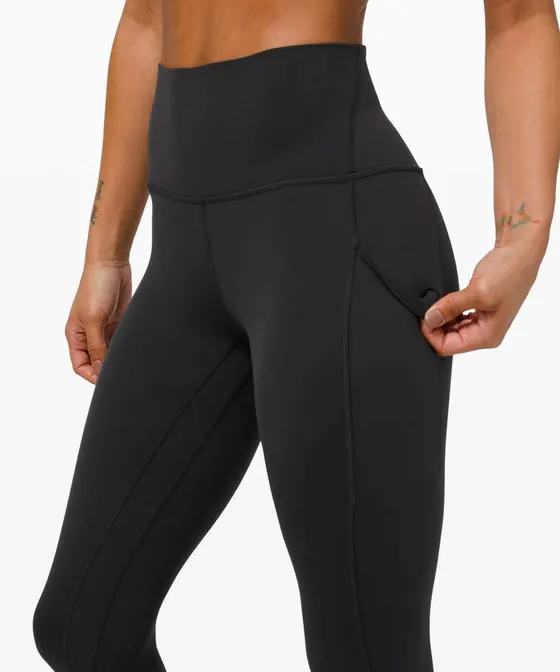 Close-up of the high waistband and side pocket