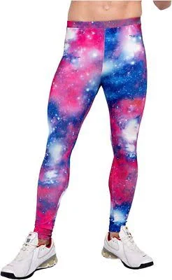 Men's leggings with a pink galaxy print