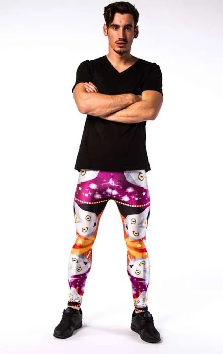 Men's leggings with a loud cat print